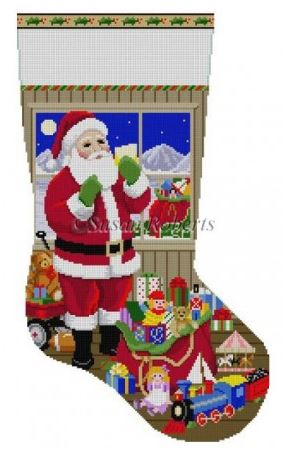 click here to view larger image of Santa Packing The Bags Stocking (hand painted canvases)