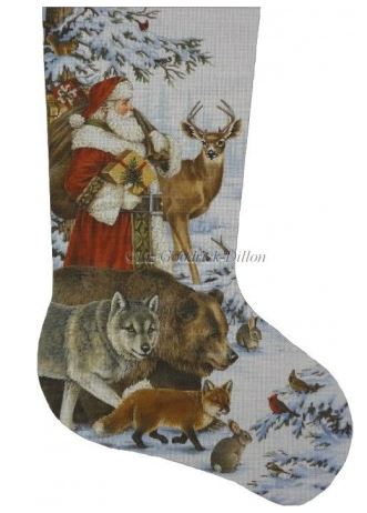 click here to view larger image of Woodland Christmas Stocking (hand painted canvases)