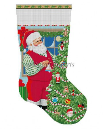 click here to view larger image of Santa Decorating Toy Tree Stocking (hand painted canvases)