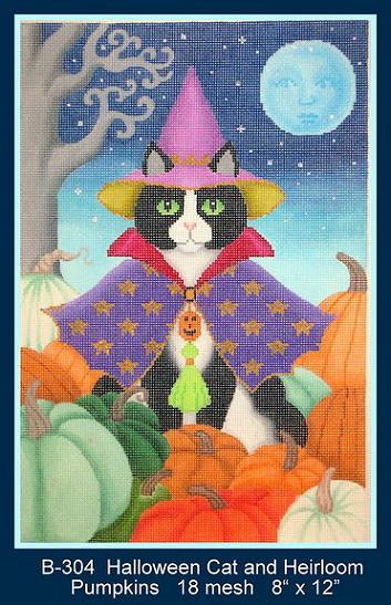 click here to view larger image of Black Cat w/ Heirloom Pumpkins (hand painted canvases)
