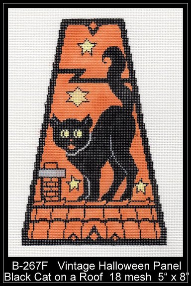 click here to view larger image of Vintage Halloween Panel - Black Cat on Roof (hand painted canvases)