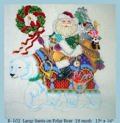 click here to view larger image of Large Santa on Polar Bear (hand painted canvases)