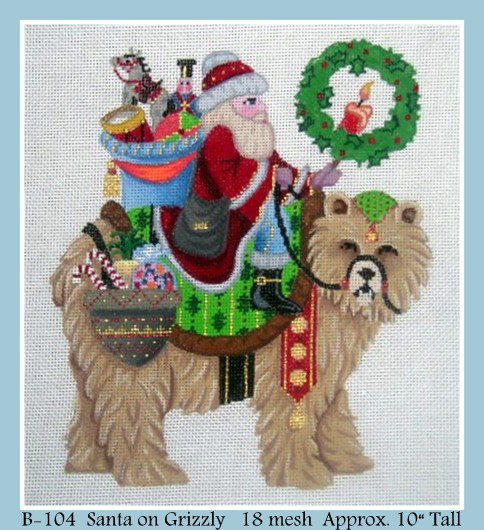 click here to view larger image of Santa on Grizzly Bear (hand painted canvases)