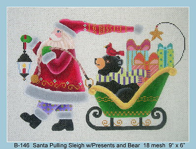 click here to view larger image of Santa Pulling Sleigh with Presents and Bear (hand painted canvases)