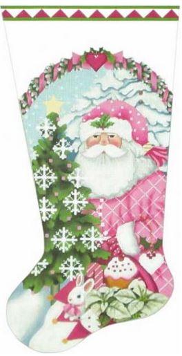 click here to view larger image of Big Pink Santa Sock (hand painted canvases)