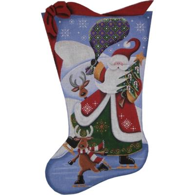 click here to view larger image of Skating With Santa Stocking - 13ct (hand painted canvases)
