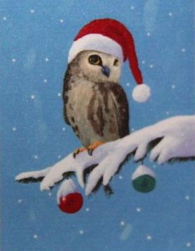click here to view larger image of Christmas Owl on Branch (hand painted canvases)
