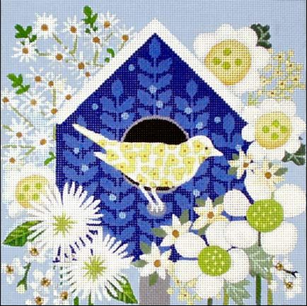 click here to view larger image of Blue Birdhouse (hand painted canvases)