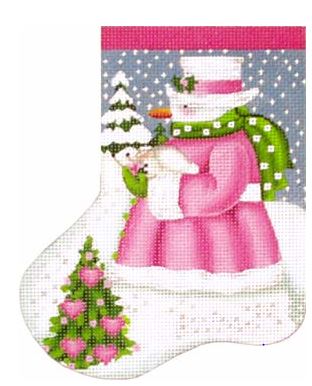 click here to view larger image of Pink Snowman Mini Sock (hand painted canvases)