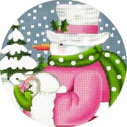 click here to view larger image of Pink Snowman Ornament (hand painted canvases)
