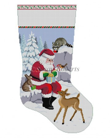 click here to view larger image of Santa and Animals Wrapping Presents Stocking (hand painted canvases)