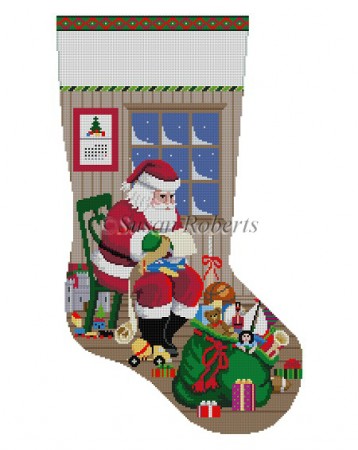 click here to view larger image of Santa w/list Checking Bag (hand painted canvases)