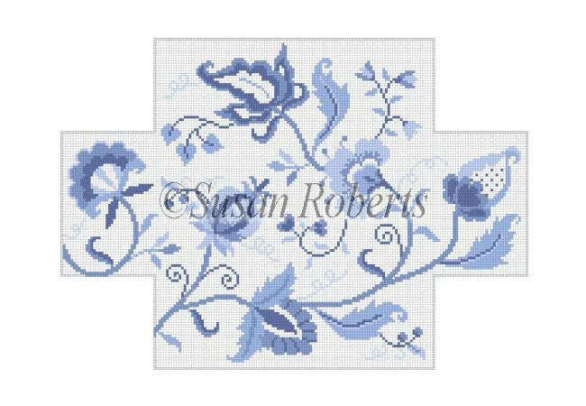 click here to view larger image of Crewel Floral Blues Brickcover (hand painted canvases)