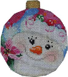 click here to view larger image of Snowlady Round Poinsettia Ornament (hand painted canvases)