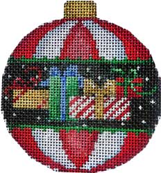 click here to view larger image of Presents/Red Stripes Ornament (hand painted canvases)