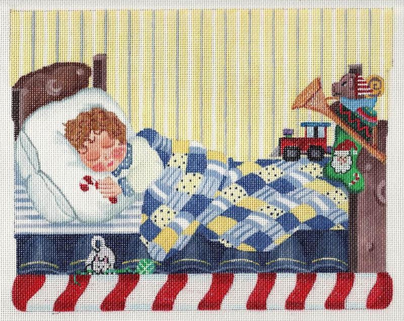 click here to view larger image of Sleeping Boy Stocking Cuff (hand painted canvases)