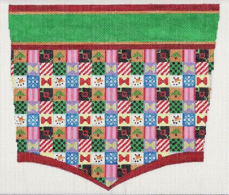 click here to view larger image of Christmas Patchwork Stocking Cuff (hand painted canvases)