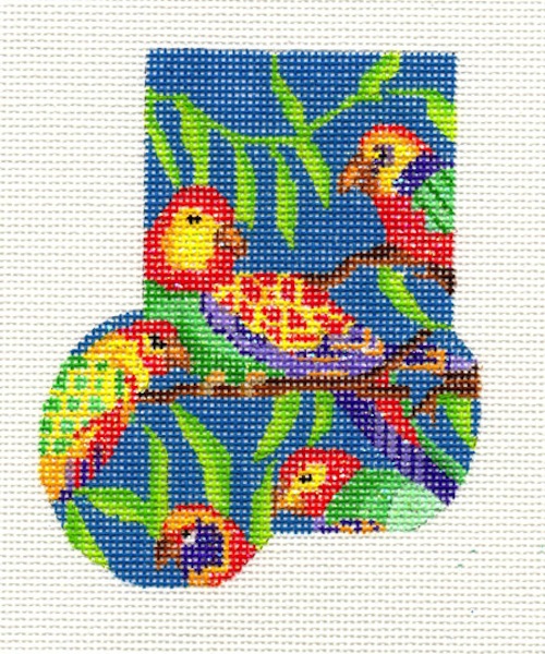 click here to view larger image of Parrots Mini Sock (hand painted canvases)