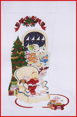 click here to view larger image of Visions of Christmas Stocking (Girl) - 18M (Ribbon Garland) (hand painted canvases)
