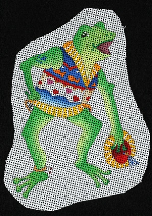 click here to view larger image of Sweatered Folk Ornament - Frog (hand painted canvases)