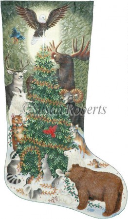 click here to view larger image of Woodland Animals Stocking (hand painted canvases)
