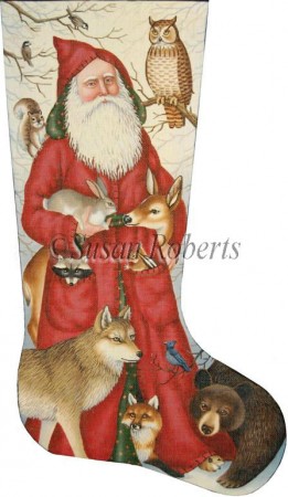 click here to view larger image of Santa and Woodland Animals Stocking - 18ct (hand painted canvases)