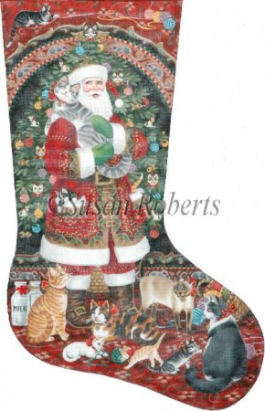 click here to view larger image of Santa and Kitties Stocking (hand painted canvases)