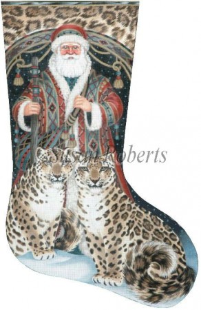 click here to view larger image of Santa & Snow Leopards Stocking (hand painted canvases)