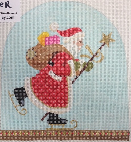 click here to view larger image of Christmas Snowdome - Skating Santa (hand painted canvases)