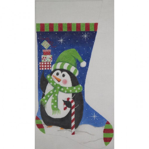 click here to view larger image of Penguin and Gifts Stocking (hand painted canvases)