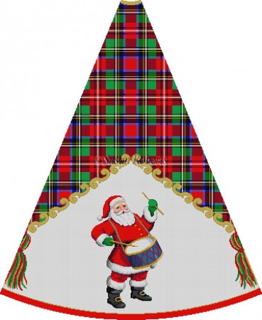 click here to view larger image of Red Suit Santa Playing Drum - Tartan Santa Tree Skirt (hand painted canvases)