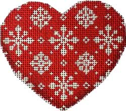 click here to view larger image of Snowflakes on Red Heart Ornament (hand painted canvases)