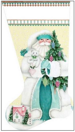 click here to view larger image of Winter White Santa Stocking (hand painted canvases)