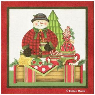 click here to view larger image of Plaid Snowman Basket (hand painted canvases)