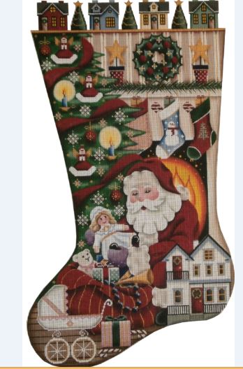 click here to view larger image of Santa's Gift (Girl) Christmas Stocking - 13ct (hand painted canvases)