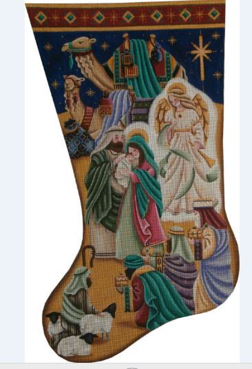 click here to view larger image of Bright Nativity Stocking - 18ct (hand painted canvases)