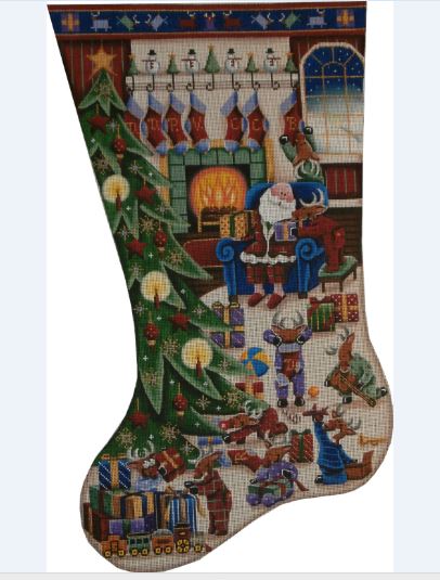 click here to view larger image of Reindeer's Christmas Stocking - 13ct (hand painted canvases)