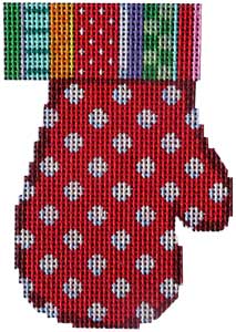 click here to view larger image of Jolly Stripe/Dots on Red Mitten (hand painted canvases)