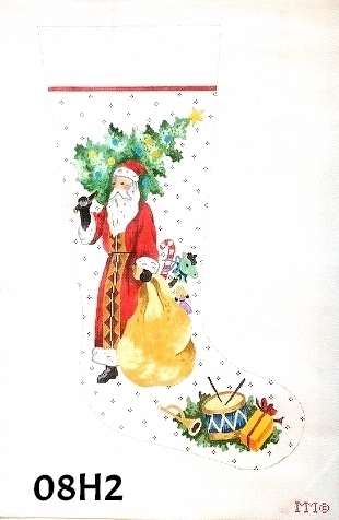 click here to view larger image of Santa Holding Christmas Tree Stocking (hand painted canvases)