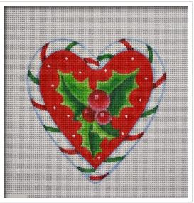 click here to view larger image of Candy Cane Heart, Holly (hand painted canvases)