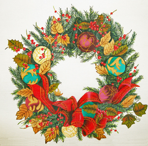 click here to view larger image of Christmas Ornament Wreath (hand painted canvases)