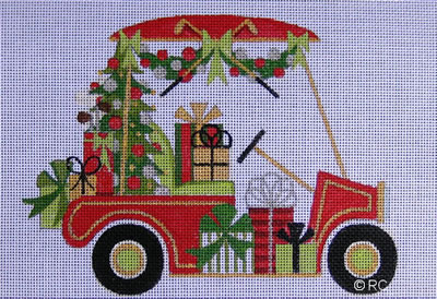 click here to view larger image of Christmas Golf Cart (hand painted canvases)
