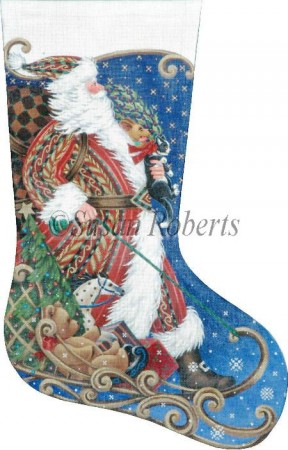 click here to view larger image of Sledding Santa Stocking (hand painted canvases)