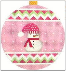 click here to view larger image of Pink Snowman Ornament (hand painted canvases)