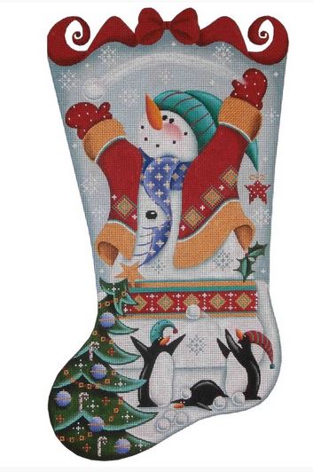 click here to view larger image of Snowman and Penguins Stocking - 18ct (hand painted canvases)