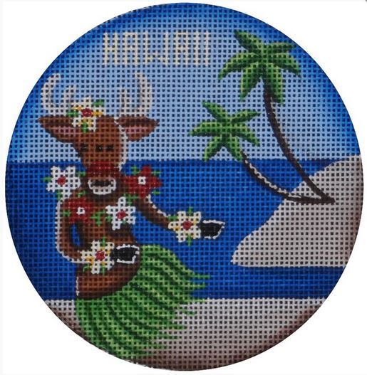 click here to view larger image of Hula Reindeer Ornament (hand painted canvases)