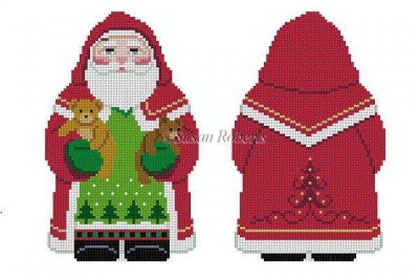 click here to view larger image of Tree Coat Santa with Teddies (hand painted canvases)