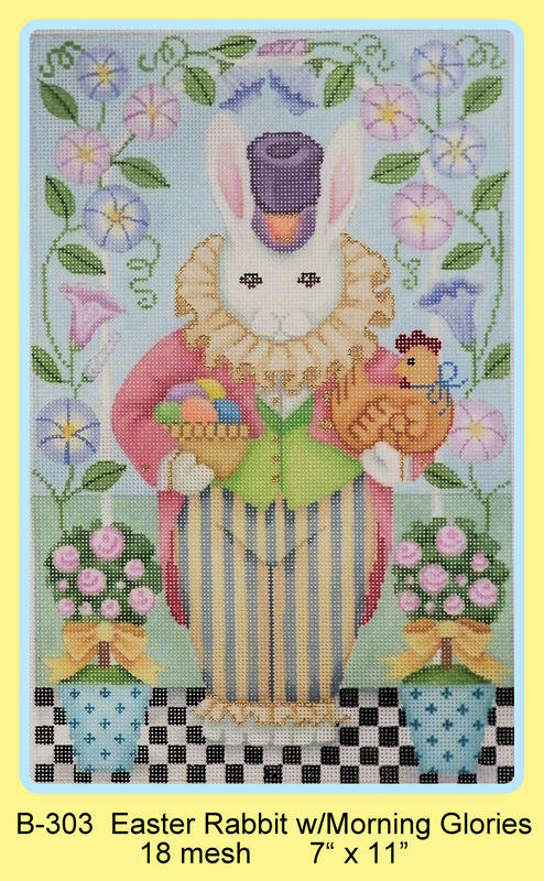 click here to view larger image of Easter Rabbit w/Morning Glories (hand painted canvases)