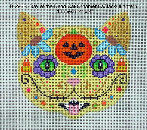 click here to view larger image of Day of the Dead Cat Ornament With Jack O Lantern (hand painted canvases)
