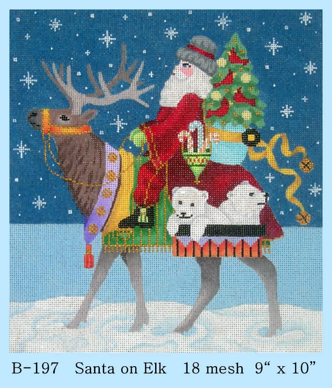 click here to view larger image of Santa on Elk (hand painted canvases)